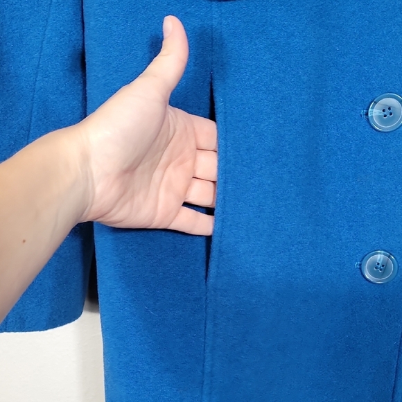 NWT MetroStyle Women Wool Trench Coat Size 12/M/L Teal Blue Button Up Pockets - Picture 5 of 14
